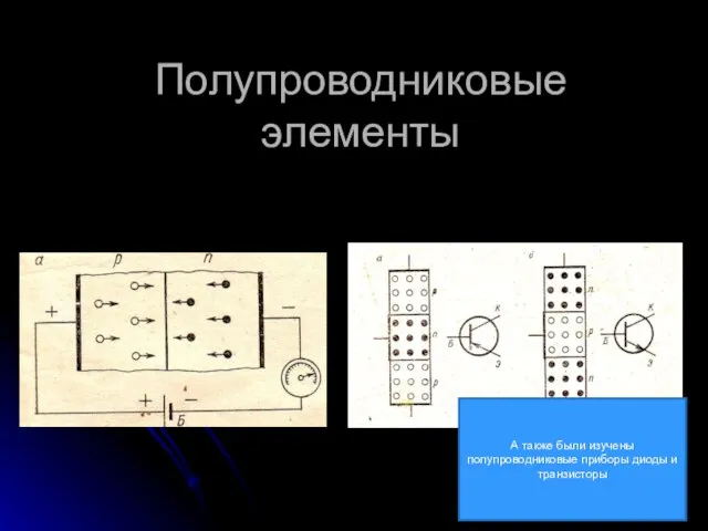 Полупроводниковые элементы А также были изучены полупроводниковые приборы диоды и транзисторы