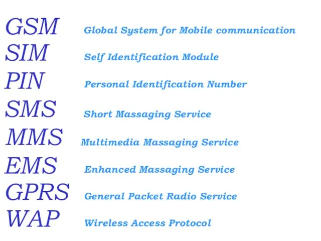 GSM SIM SMS PIN MMS WAP GPRS EMS Global System for Mobile