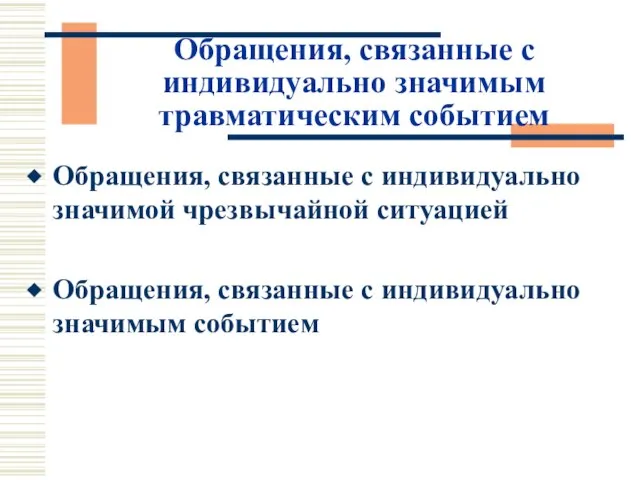 Обращения, связанные с индивидуально значимым травматическим событием Обращения, связанные с индивидуально значимой