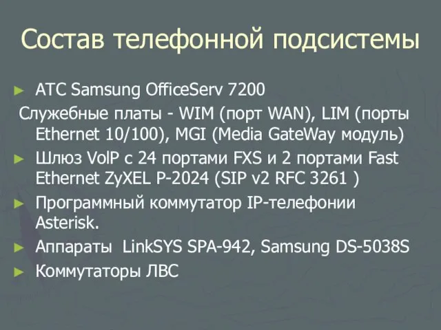 Состав телефонной подсистемы АТС Samsung OfficeServ 7200 Служебные платы - WIM (порт