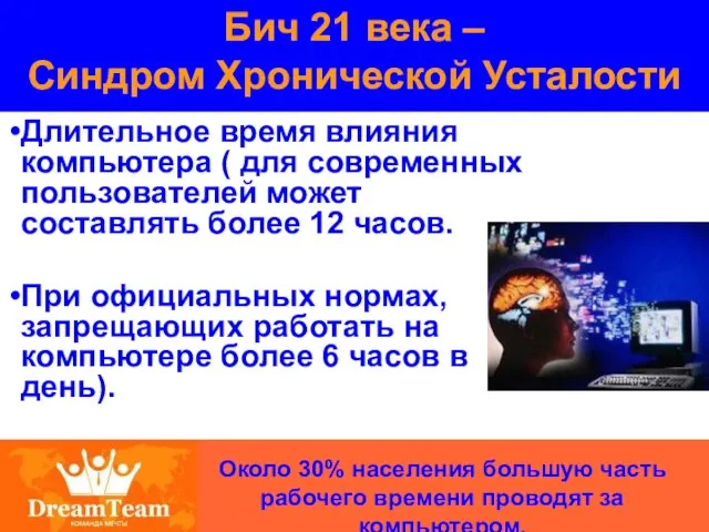 Бич 21 века – Синдром Хронической Усталости Около 30% населения большую часть