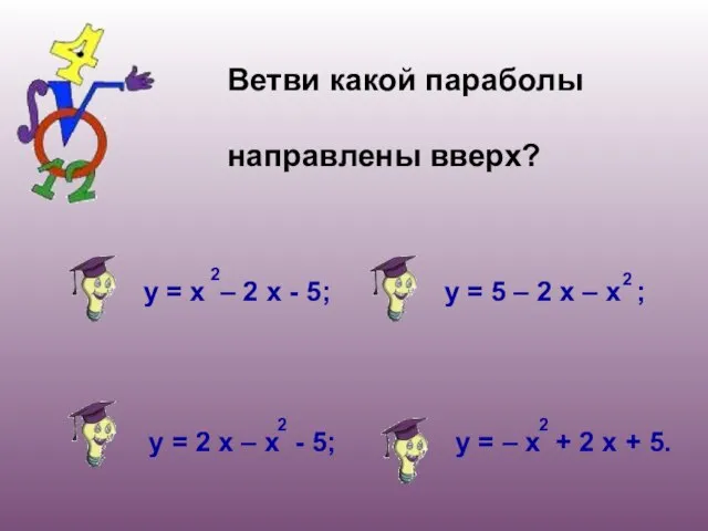 Ветви какой параболы направлены вверх?