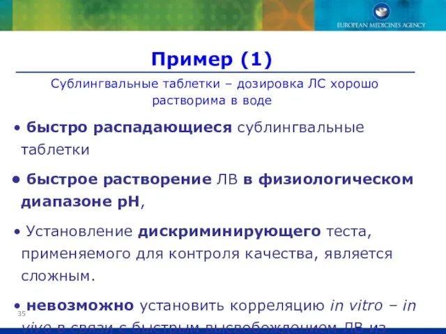 быстро распадающиеся сублингвальные таблетки быстрое растворение ЛВ в физиологическом диапазоне рН, Установление