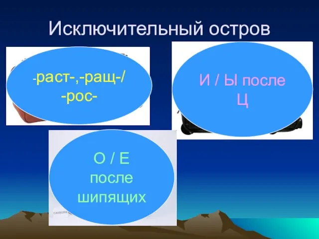 Исключительный остров -раст-,-ращ-/ -рос- И / Ы после Ц О / Е после шипящих