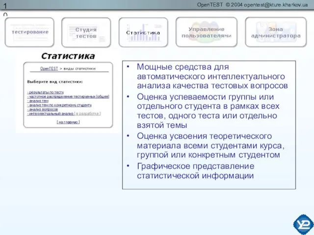 Мощные средства для автоматического интеллектуального анализа качества тестовых вопросов Оценка успеваемости группы