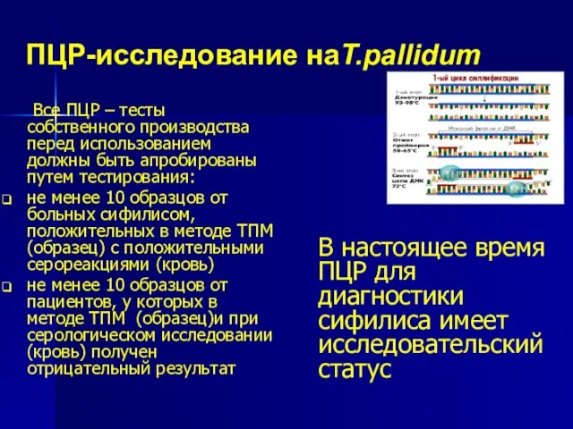 ПЦР-исследование наT.pallidum Все ПЦР – тесты собственного производства перед использованием должны быть