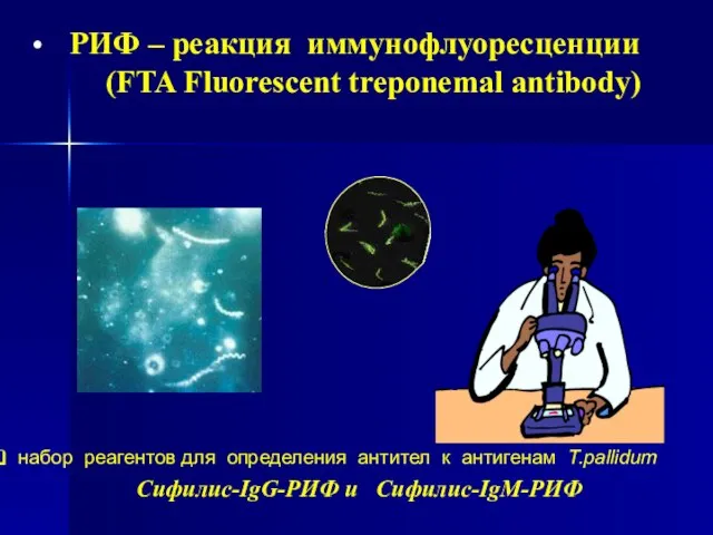 РИФ – реакция иммунофлуоресценции (FTA Fluorescent treponemal antibody) набор реагентов для определения