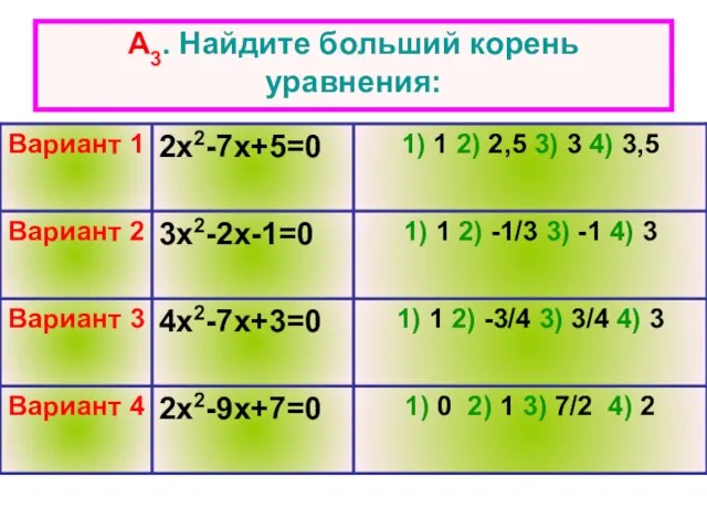 А3. Найдите больший корень уравнения: