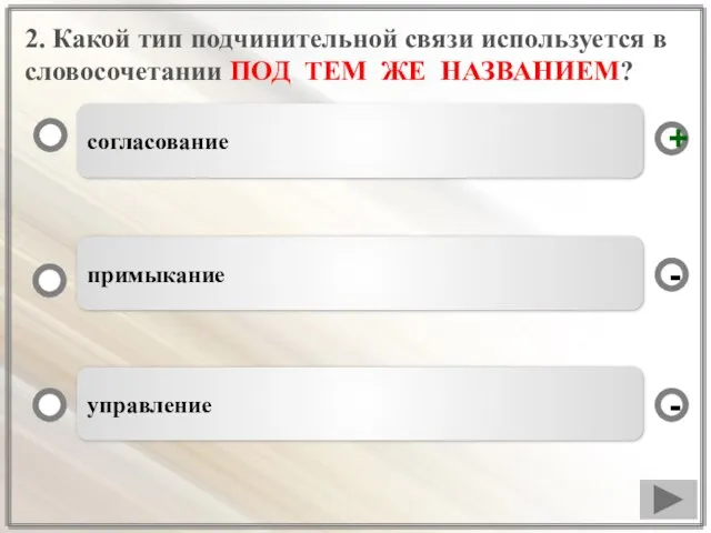 2. Какой тип подчинительной связи используется в словосочетании ПОД ТЕМ ЖЕ НАЗВАНИЕМ?