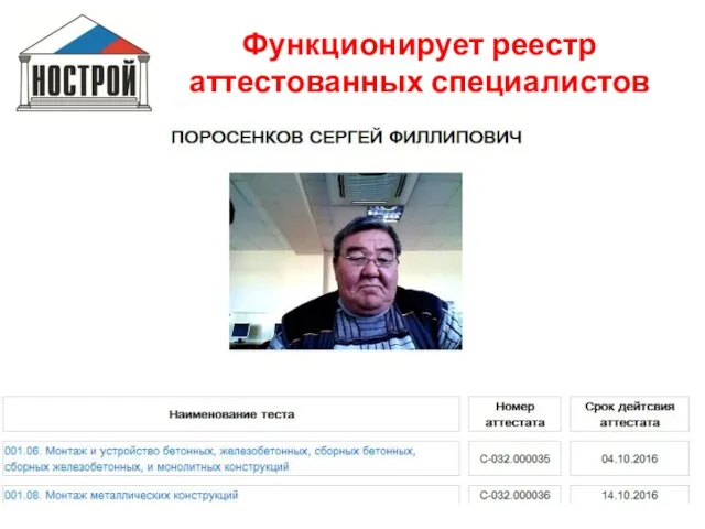 Функционирует реестр аттестованных специалистов