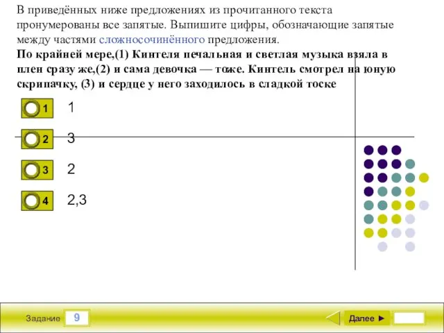 9 Задание 1 3 2 2,3 Далее ► В приведённых ниже предложениях