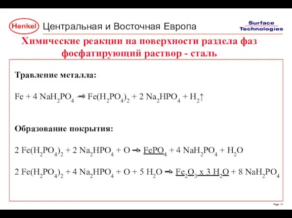 Травление металла: Fe + 4 NaH2PO4 → Fe(H2PO4)2 + 2 Na2HPO4 +