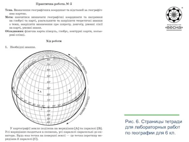 Структура посібника Рис. 6. Страницы тетради для лабораторных работ по географии для 6 кл.