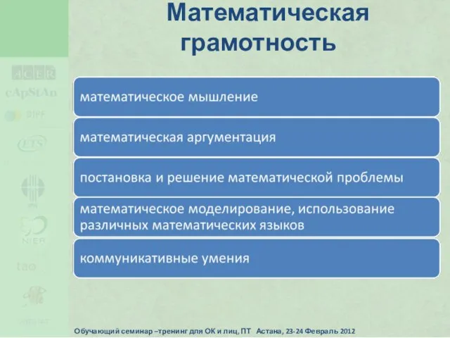Математическая грамотность Обучающий семинар –тренинг для ОК и лиц, ПТ Астана, 23-24 Февраль 2012