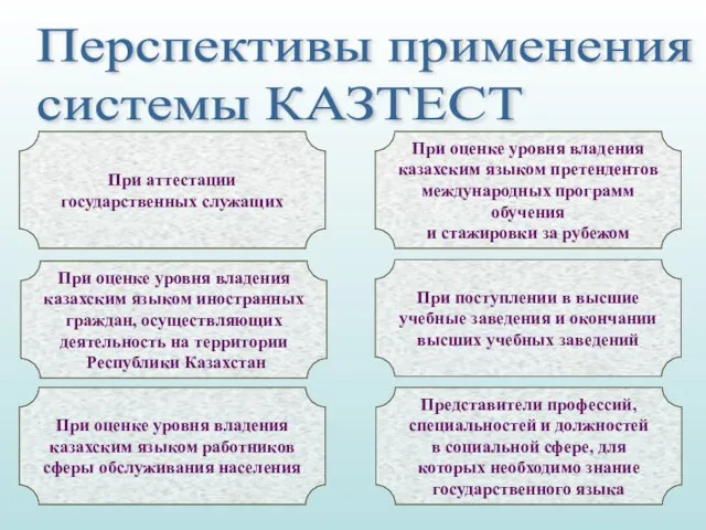 При аттестации государственных служащих При оценке уровня владения казахским языком иностранных граждан,