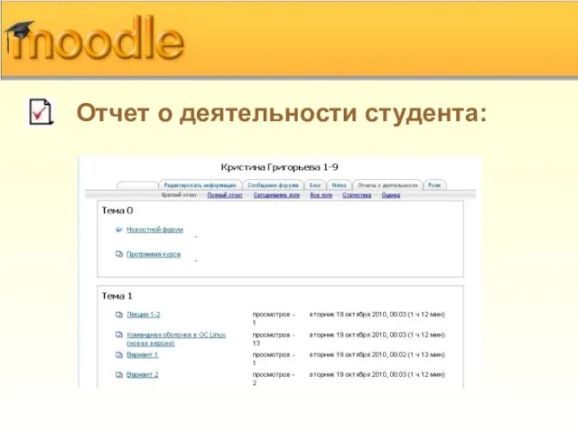 Отчет о деятельности студента: