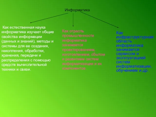 Как инфраструктурная область информатика занимается сервисом и эксплуатацией систем информатизации, обучением и