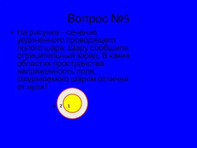 Вопрос №5 На рисунке – сечение уединенного проводящего полого шара. Шару сообщили