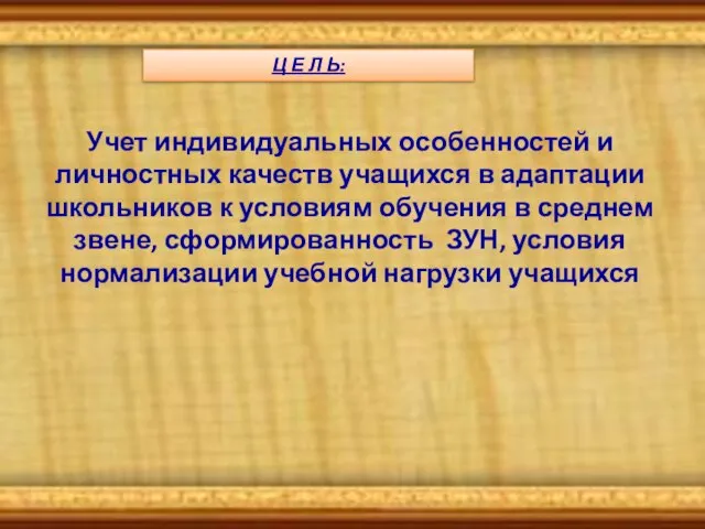 Ц Е Л Ь: Учет индивидуальных особенностей и личностных качеств учащихся в