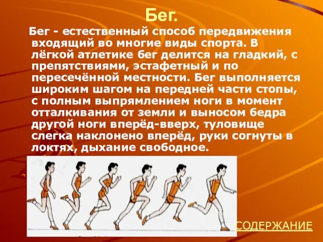 Бег. Бег - естественный способ передвижения входящий во многие виды спорта. В