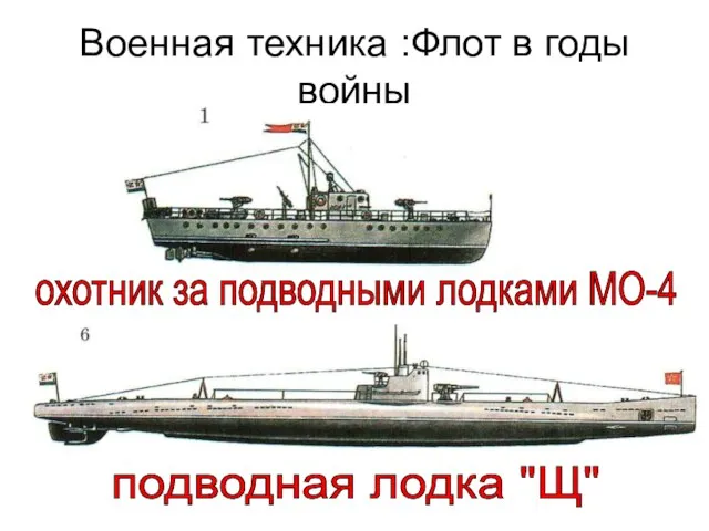 Военная техника :Флот в годы войны охотник за подводными лодками МО-4 подводная лодка "Щ"