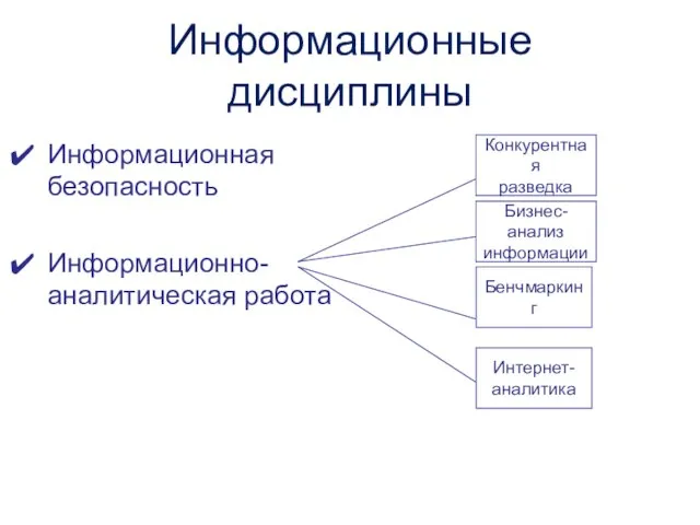 Информационные дисциплины Информационная безопасность Информационно-аналитическая работа