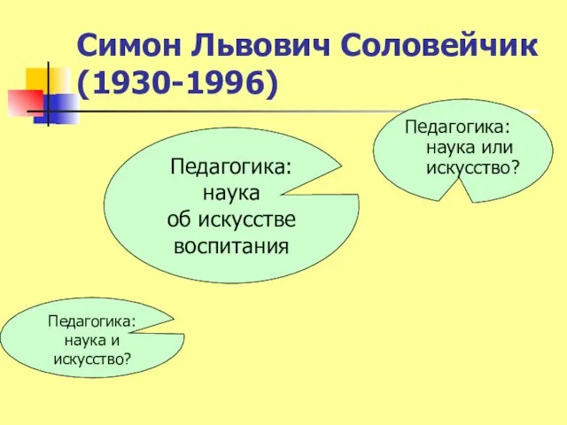 Симон Львович Соловейчик (1930-1996) Педагогика: наука и искусство? Педагогика: наука или искусство?