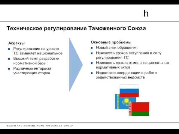 Техническое регулирование Таможенного Союза Аспекты Регулирование на уровне ТС заменяет национальное Высокий