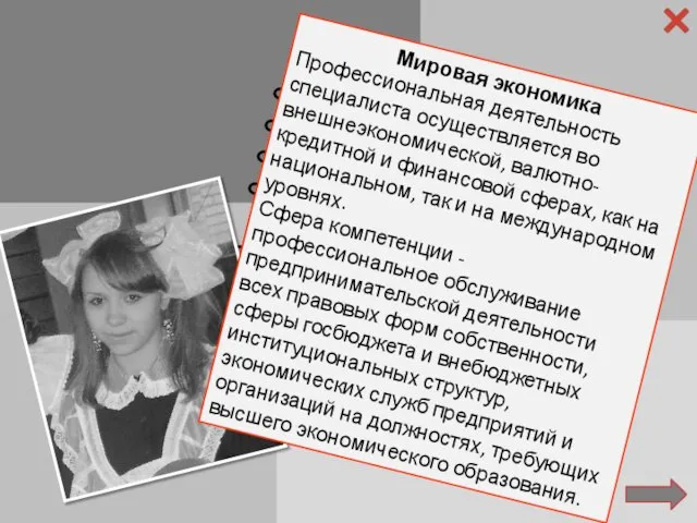 Фамилия: ШПАКОВА Имя: КРИСТИНА Отчество: Сергеевна Специальность: Мировая экономика Факультет: Экономический Мировая