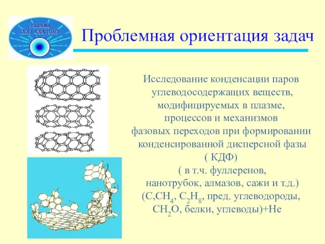 Проблемная ориентация задач Исследование конденсации паров углеводосодержащих веществ, модифицируемых в плазме, процессов