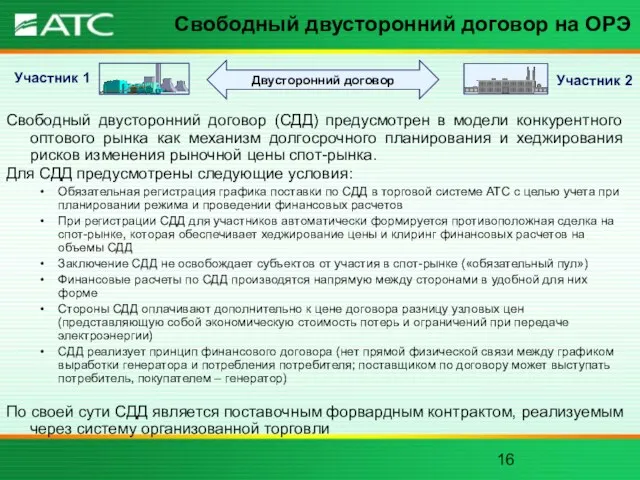 Свободный двусторонний договор на ОРЭ Свободный двусторонний договор (СДД) предусмотрен в модели