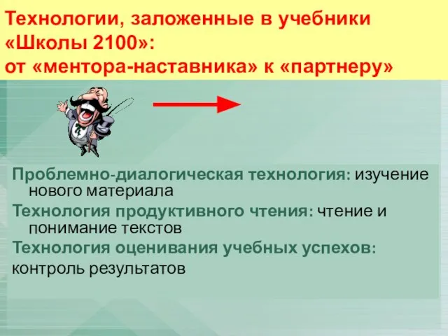 Технологии, заложенные в учебники «Школы 2100»: от «ментора-наставника» к «партнеру» Проблемно-диалогическая технология: