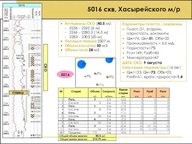 5016 скв, Хасырейского м/р Интервалы СКО (40.5 м): 2256 – 2262 (6