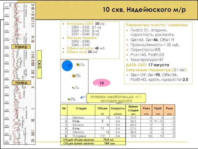 10 скв, Нядейюского м/р Интервалы СКО (30 м): 2304 – 2325 (21