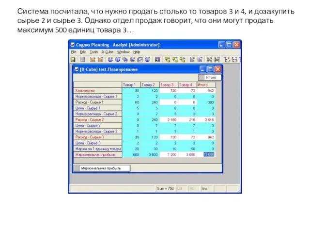 Система посчитала, что нужно продать столько то товаров 3 и 4, и