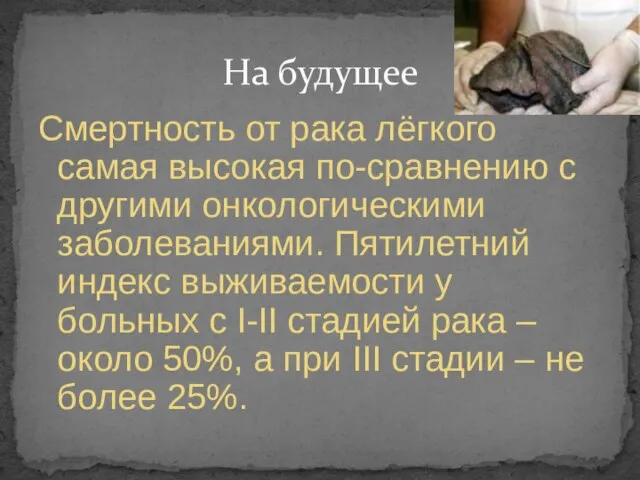 Смертность от рака лёгкого самая высокая по-сравнению с другими онкологическими заболеваниями. Пятилетний