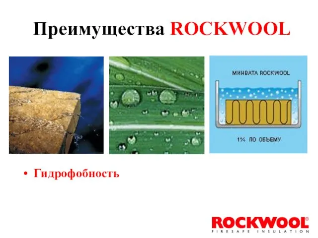 Гидрофобность Преимущества ROCKWOOL