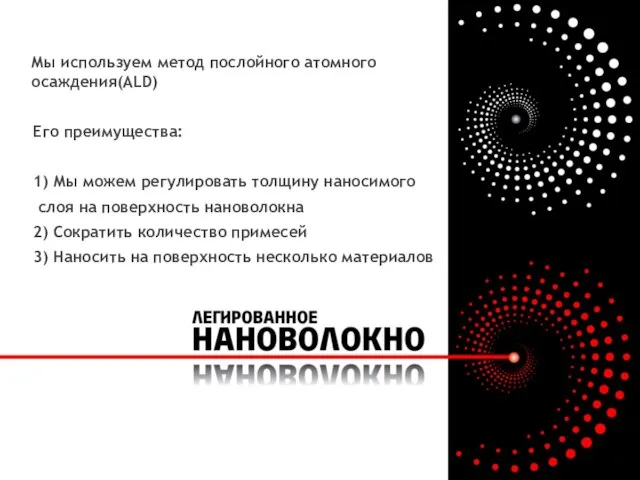 Мы используем метод послойного атомного осаждения(ALD) Его преимущества: 1) Мы можем регулировать