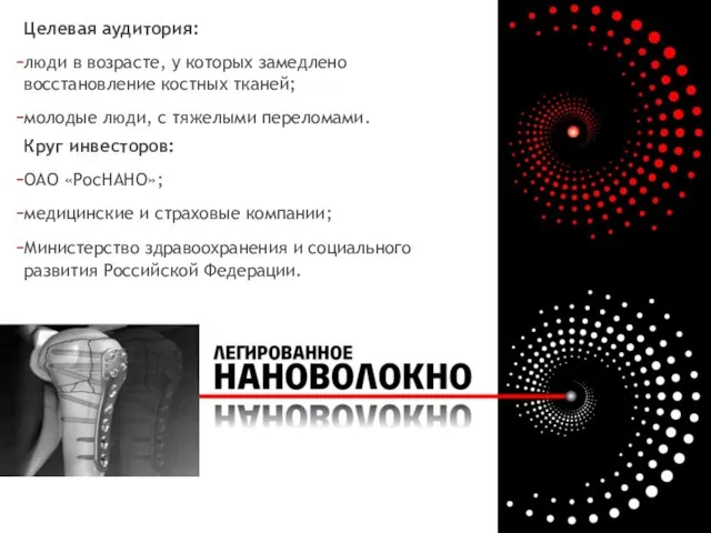 Целевая аудитория: люди в возрасте, у которых замедлено восстановление костных тканей; молодые