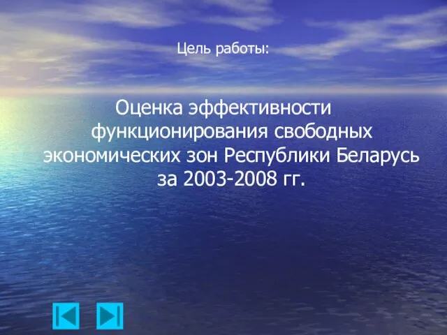 Цель работы: Оценка эффективности функционирования свободных экономических зон Республики Беларусь за 2003-2008 гг.