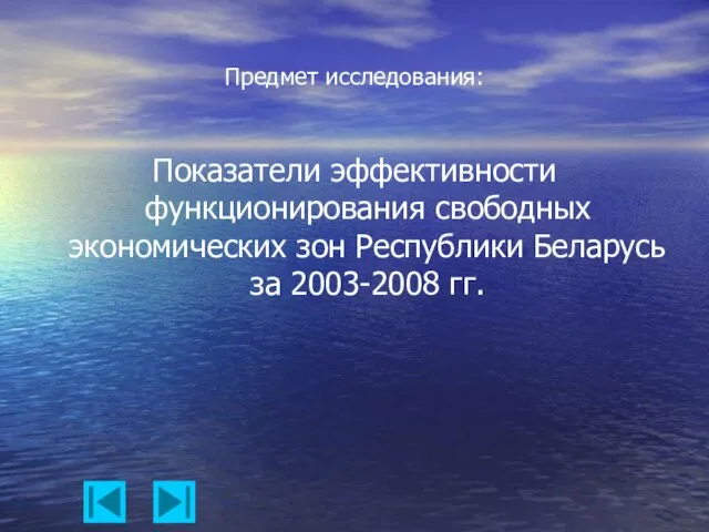 Предмет исследования: Показатели эффективности функционирования свободных экономических зон Республики Беларусь за 2003-2008 гг.