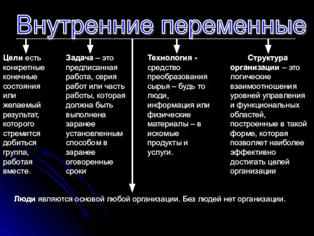 Внутренние переменные Цели есть конкретные конечные состояния или желаемый результат, которого стремится