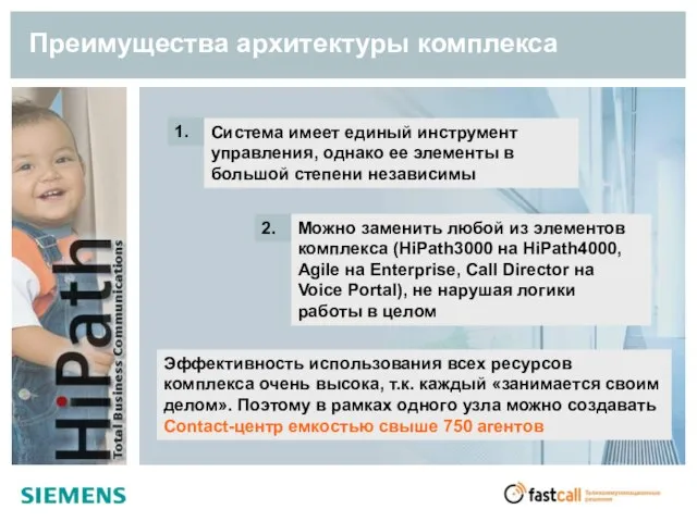 Преимущества архитектуры комплекса Эффективность использования всех ресурсов комплекса очень высока, т.к. каждый