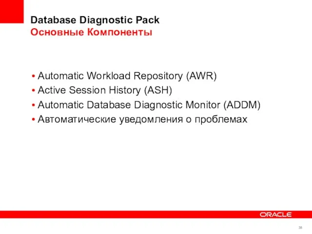 Database Diagnostic Pack Основные Компоненты Automatic Workload Repository (AWR) Active Session History