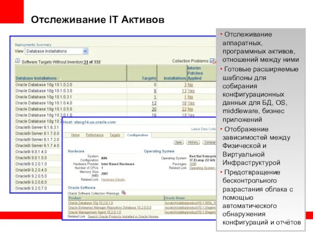 Отслеживание IT Активов Отслеживание аппаратных, программных активов, отношений между ними Готовые расширяемые