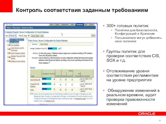 Контроль соответствия заданным требованиям 300+ готовых политик Политики для Безопасности, Конфигураций и