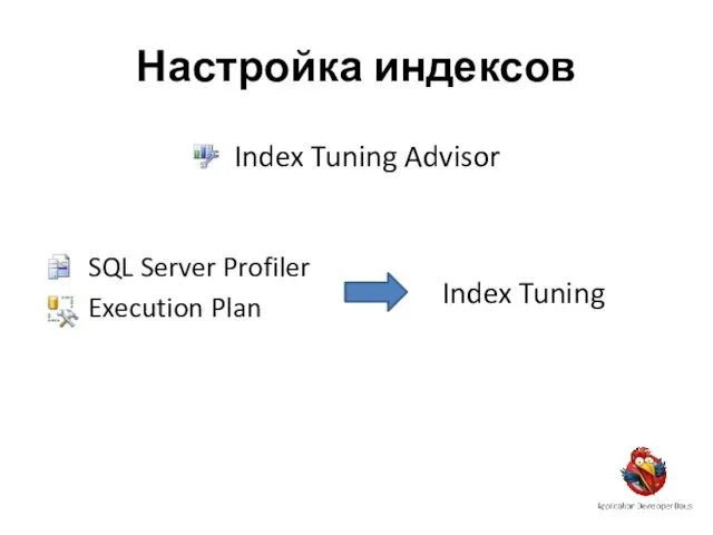 Настройка индексов SQL Server Profiler Execution Plan Index Tuning Advisor Index Tuning