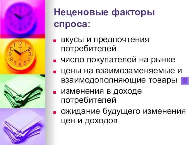 Неценовые факторы спроса: вкусы и предпочтения потребителей число покупателей на рынке цены