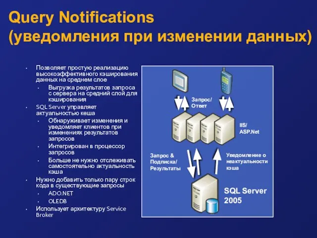 Позволяет простую реализацию высокоэффективного кэширования данных на среднем слое Выгрузка результатов запроса