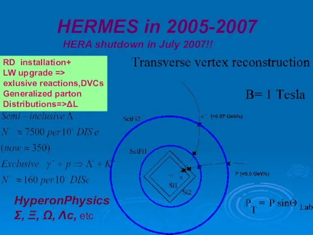 HERMES in 2005-2007 RD installation+ LW upgrade => exlusive reactions,DVCs Generalized parton